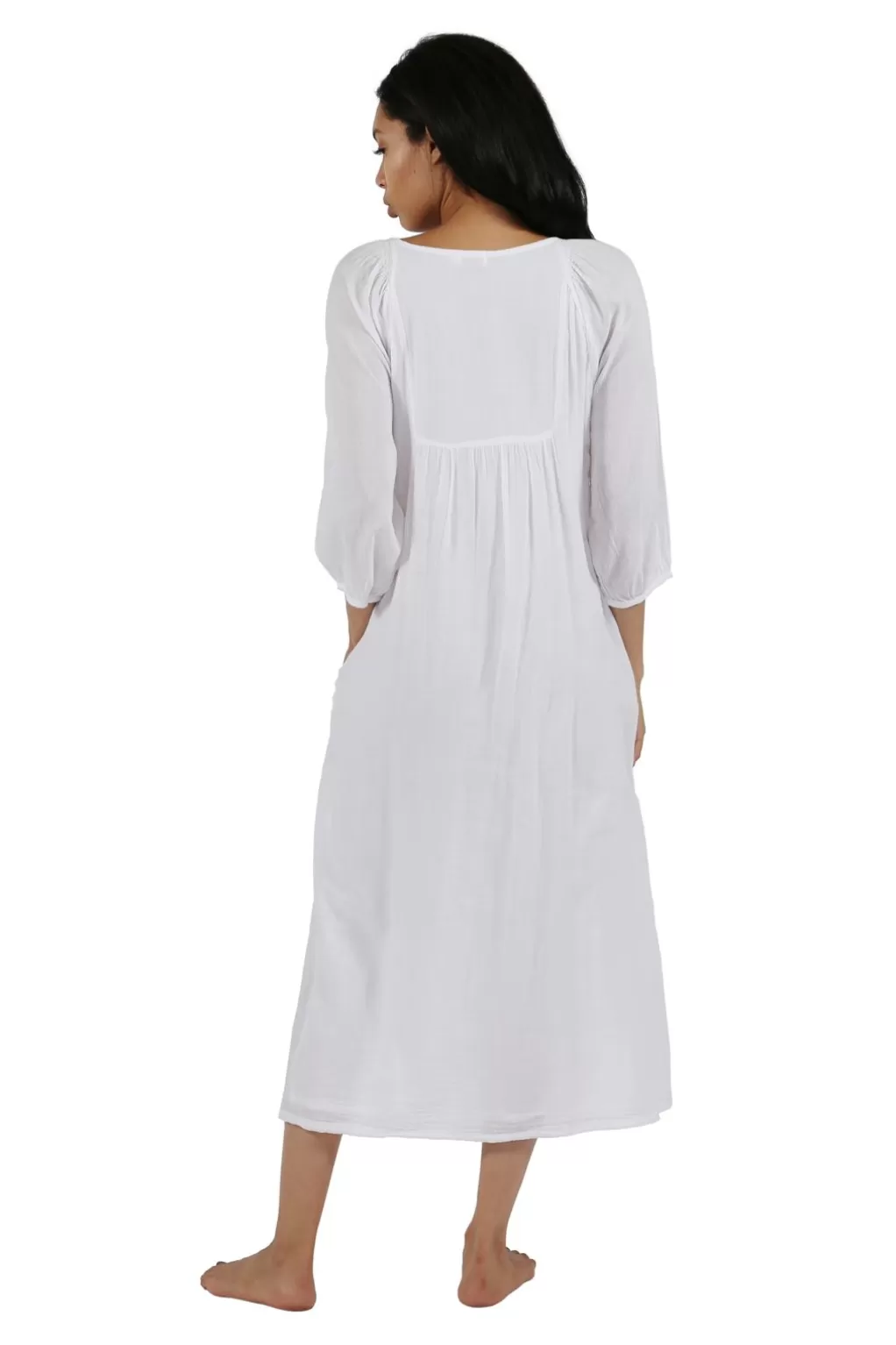 La Cera™ 100% Cotton 3/4 Sleeve Embroidered Gown