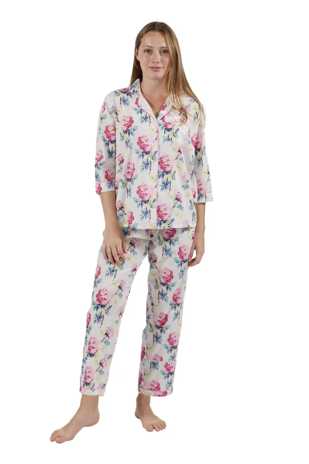La Cera™ 100% Cotton 3/4 Sleeve Floral Pajama Set
