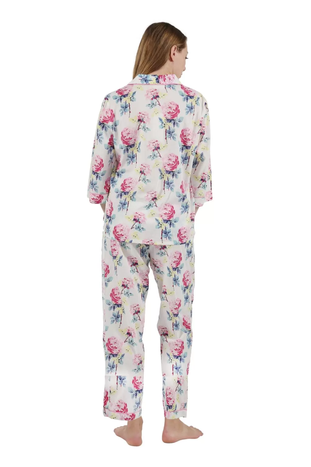 La Cera™ 100% Cotton 3/4 Sleeve Floral Pajama Set