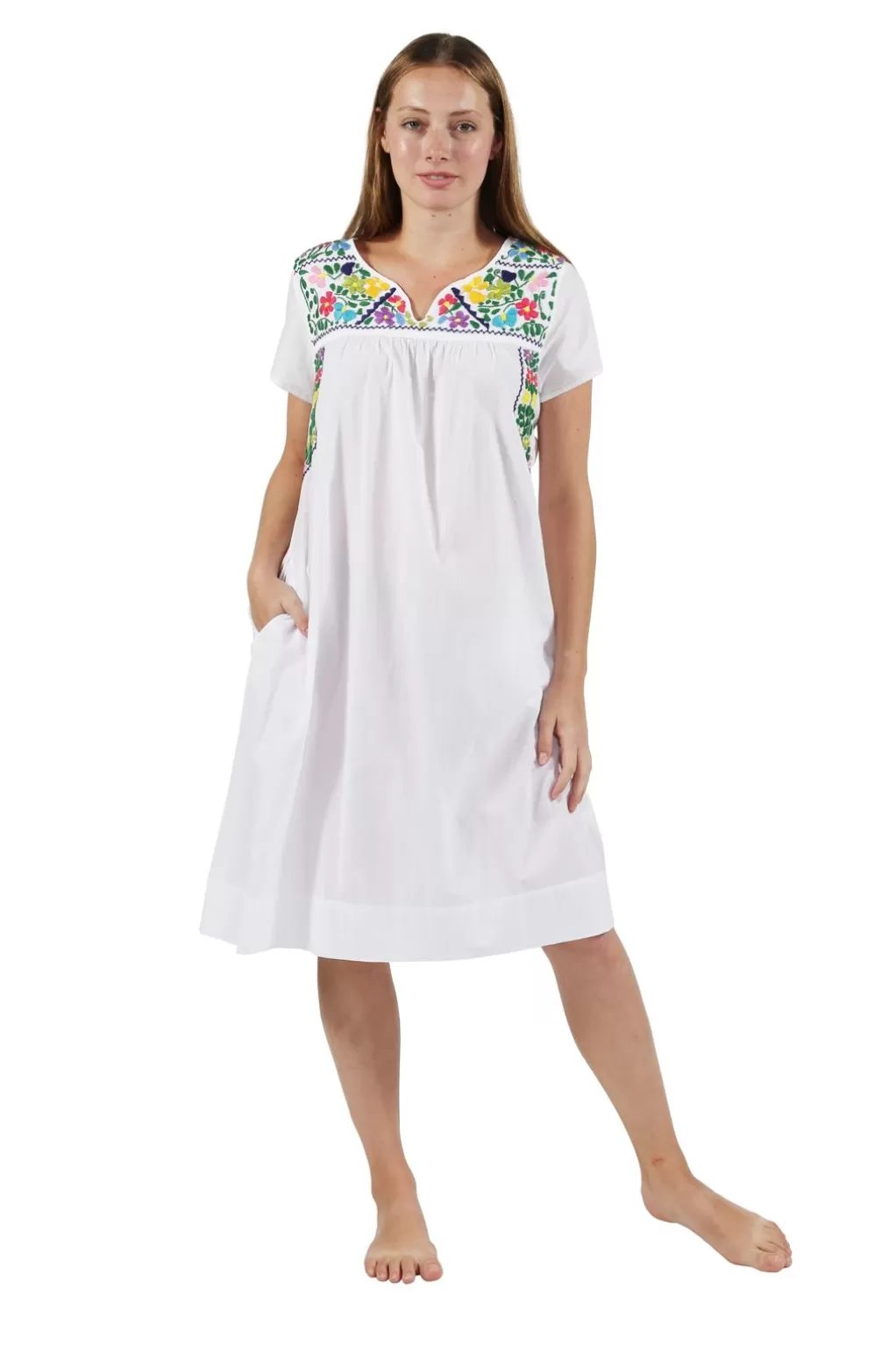 La Cera™ 100% Cotton Cap Sleeve Embroidered Dress