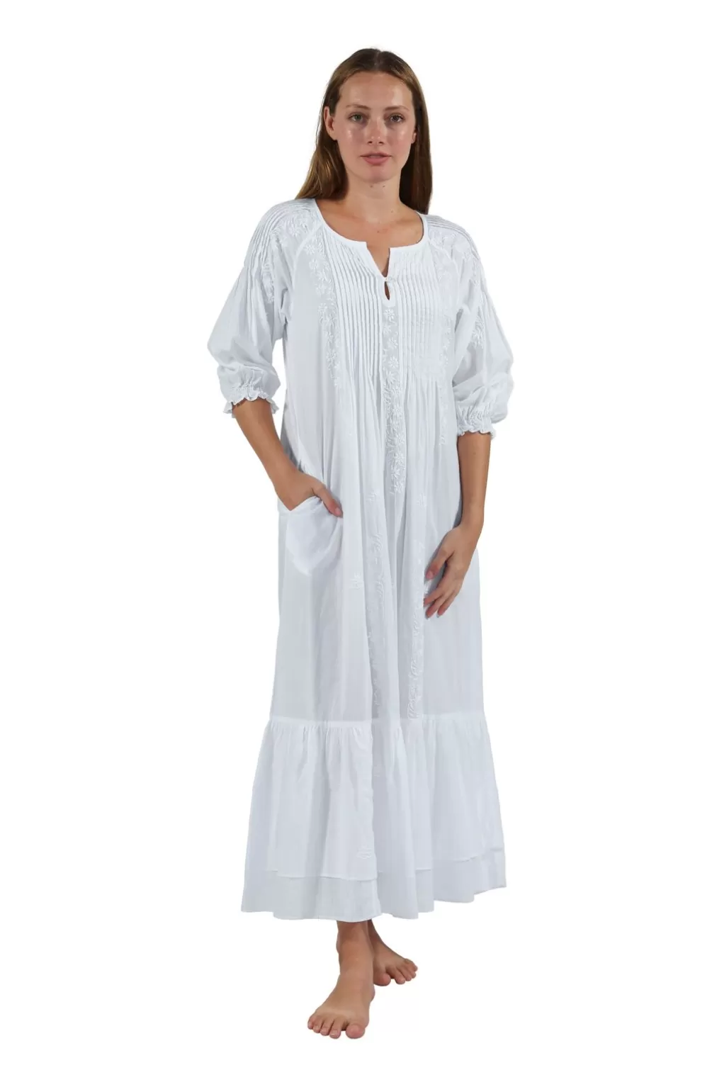 La Cera™ 100% Cotton Embroidered Long Sleeve Gown