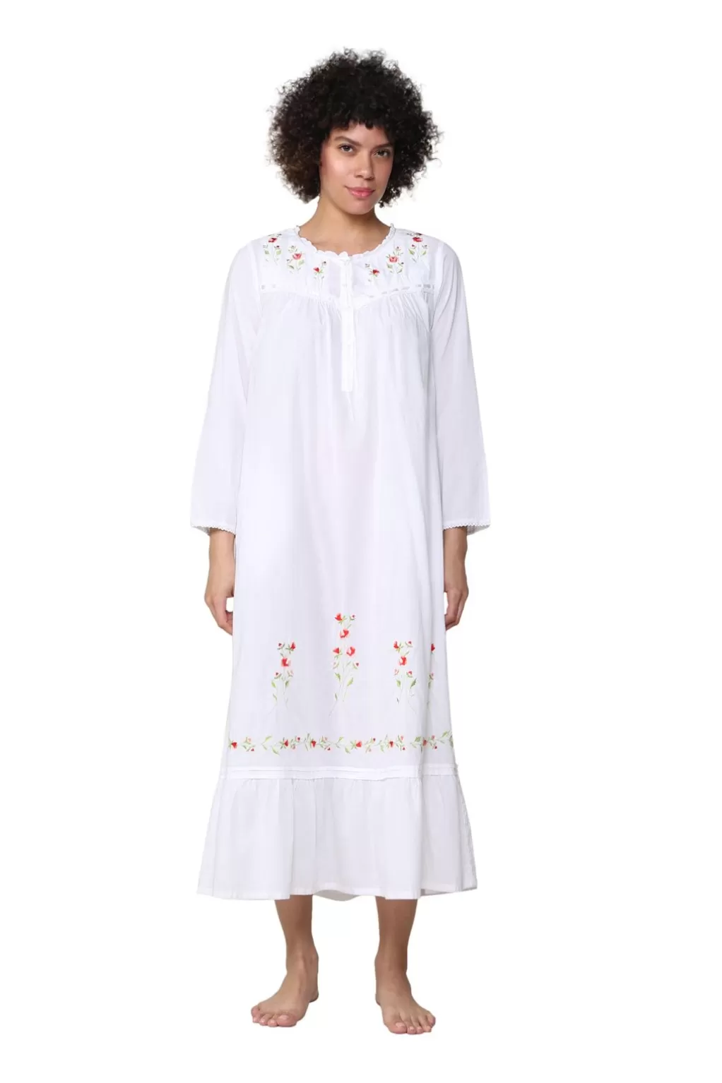 La Cera™ 100% Cotton Embroidered Long Sleeve Gown