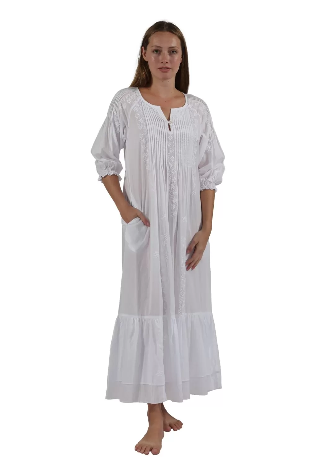 La Cera™ 100% Cotton Embroidered Long Sleeve Gown