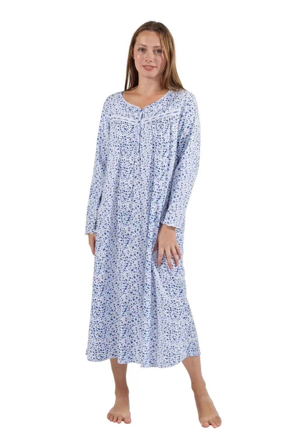 La Cera™ 100% Cotton Mini Floral Cotton Knit Gown