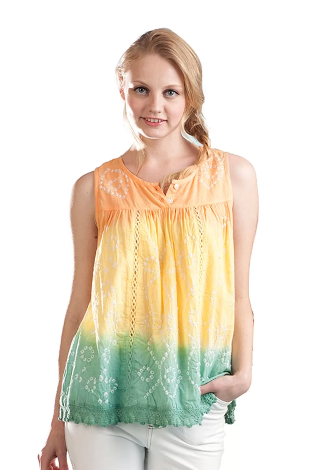 La Cera™ 100% Cotton Ombre Tie Dyed Top