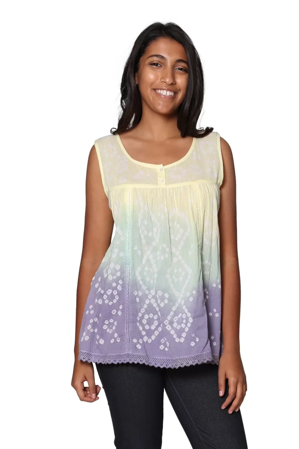 La Cera™ 100% Cotton Ombre Tie Dyed Top