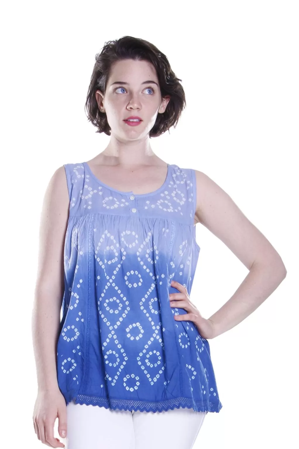 La Cera™ 100% Cotton Ombre Tie Dyed Top