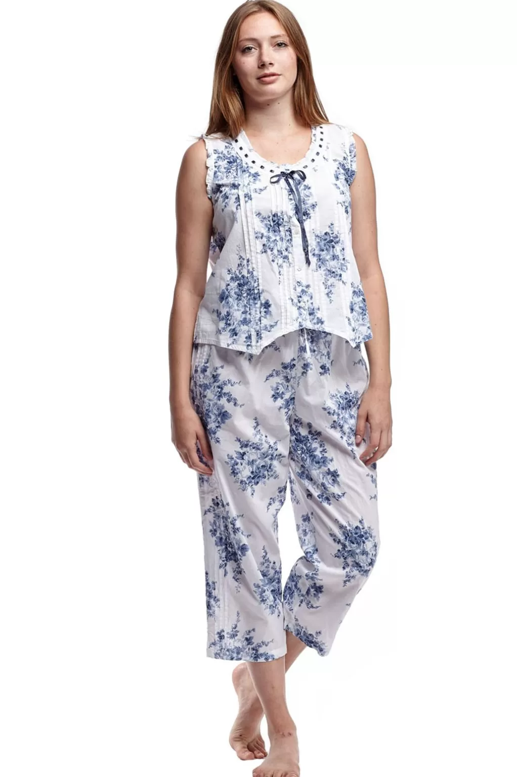 La Cera™ 100% Cotton Pjs- Blue And White Floral Print