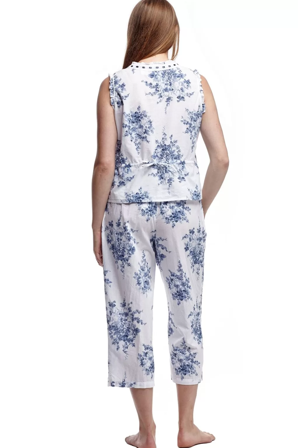La Cera™ 100% Cotton Pjs- Blue And White Floral Print