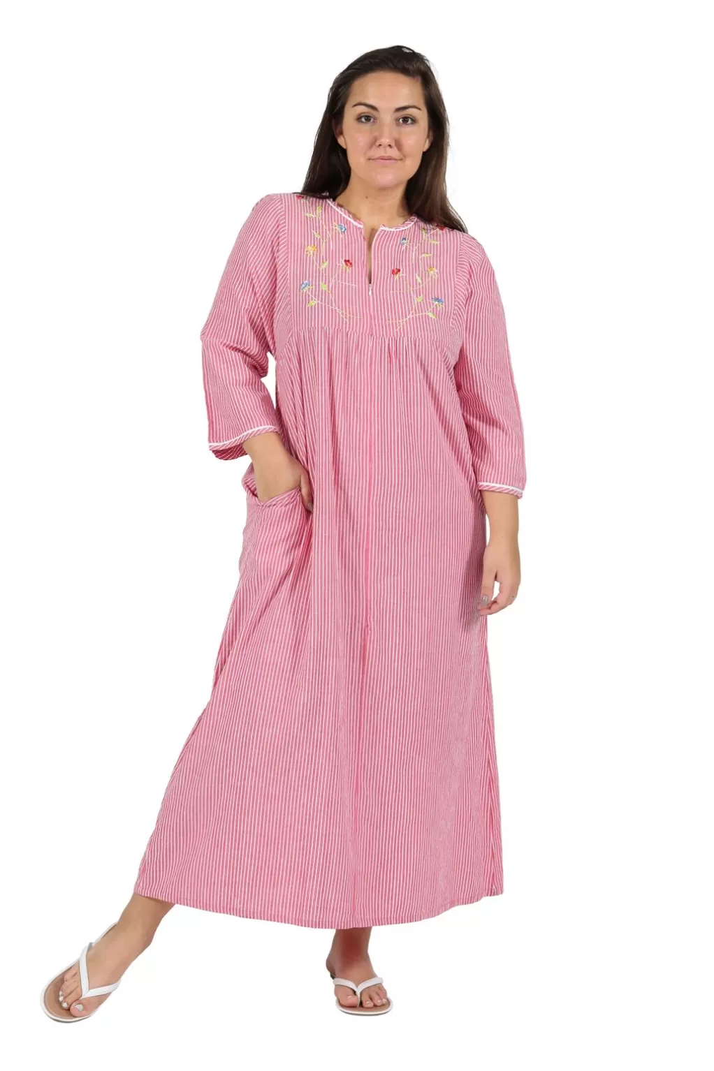 La Cera™ 100% Cotton Plus Size Zip Front Robe