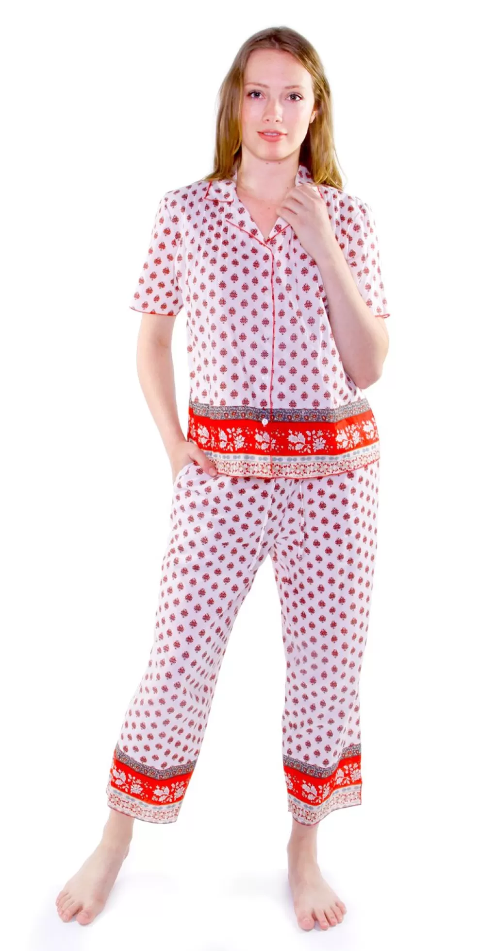 La Cera™ 100% Cotton Red And White Pjs