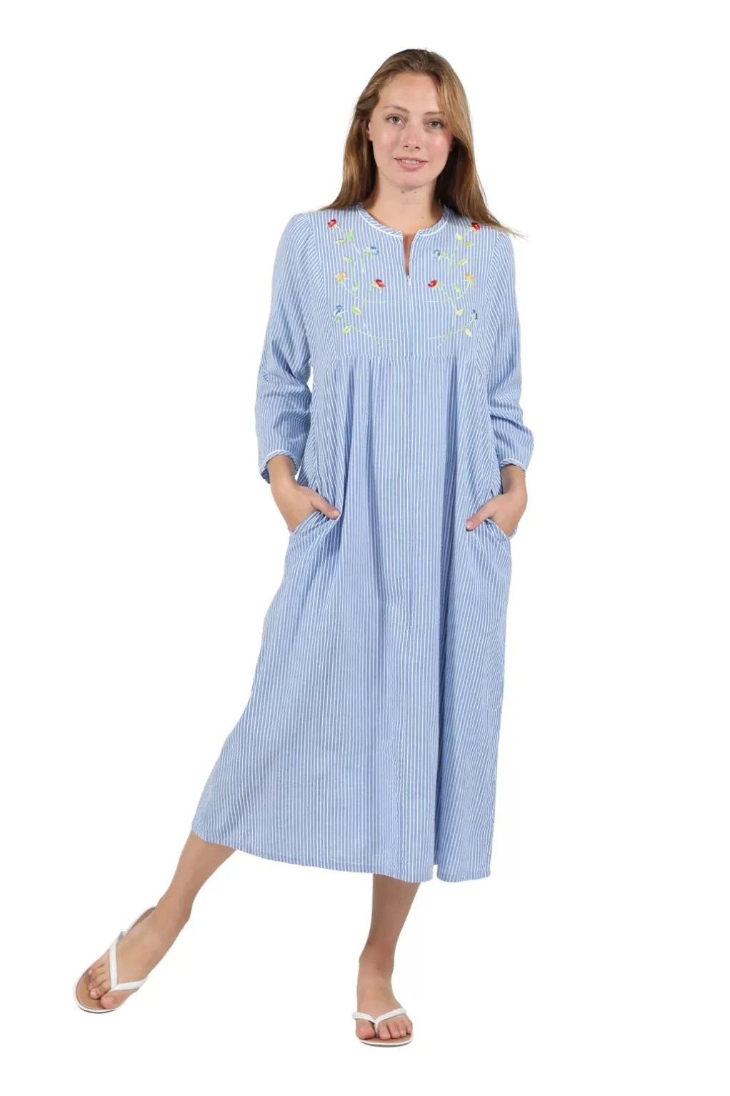 La Cera™ 100% Cotton Seersucker Zip Front Robe