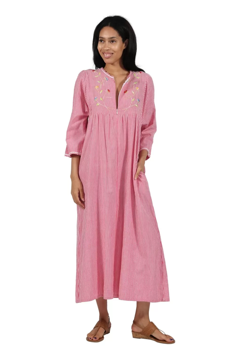 La Cera™ 100% Cotton Seersucker Zip Front Robe