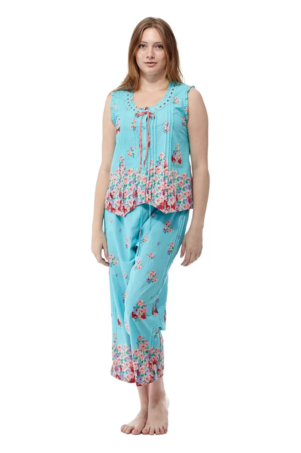 La Cera™ 100% Cotton Sleeveless Floral Pjs
