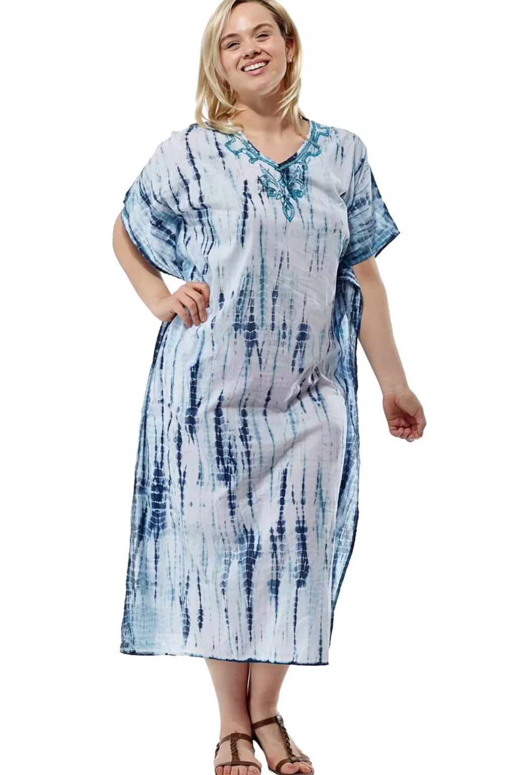 La Cera™ 100% Cotton Tie-Dye Print Caftan