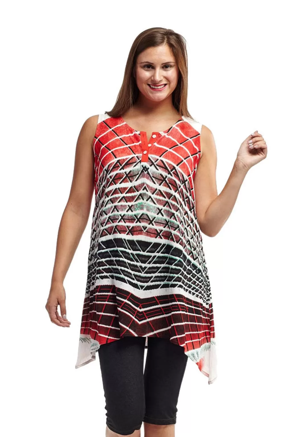 La Cera™ Abstract Printed Sleeveless A-Line Top