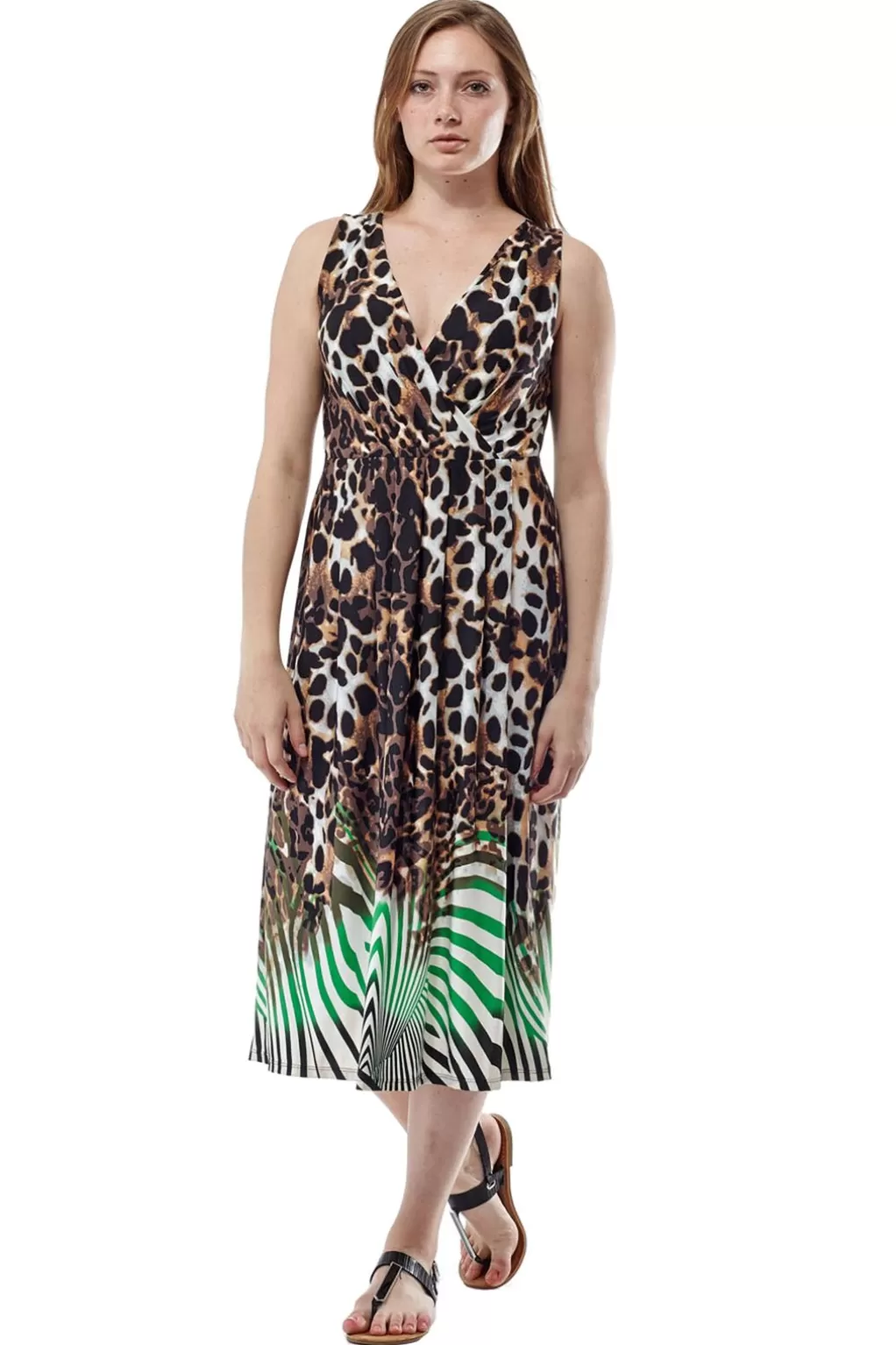 La Cera™ Animal Print Sleeveless Maxi Dress