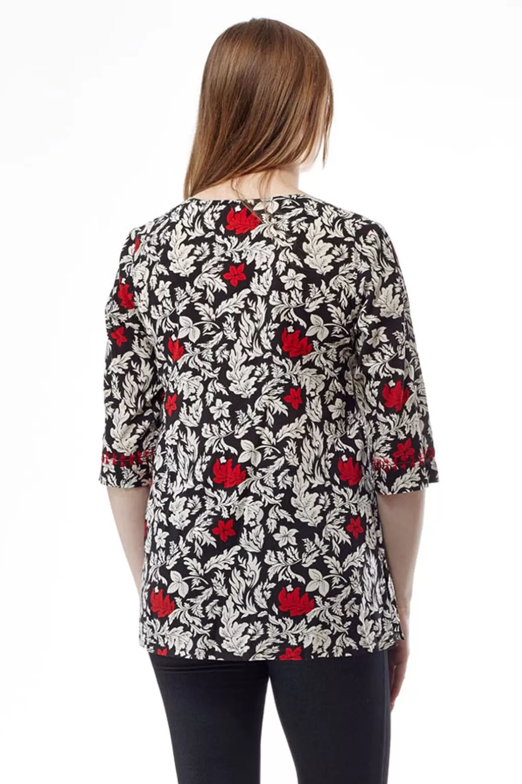 La Cera™ Black And Red Floral Top