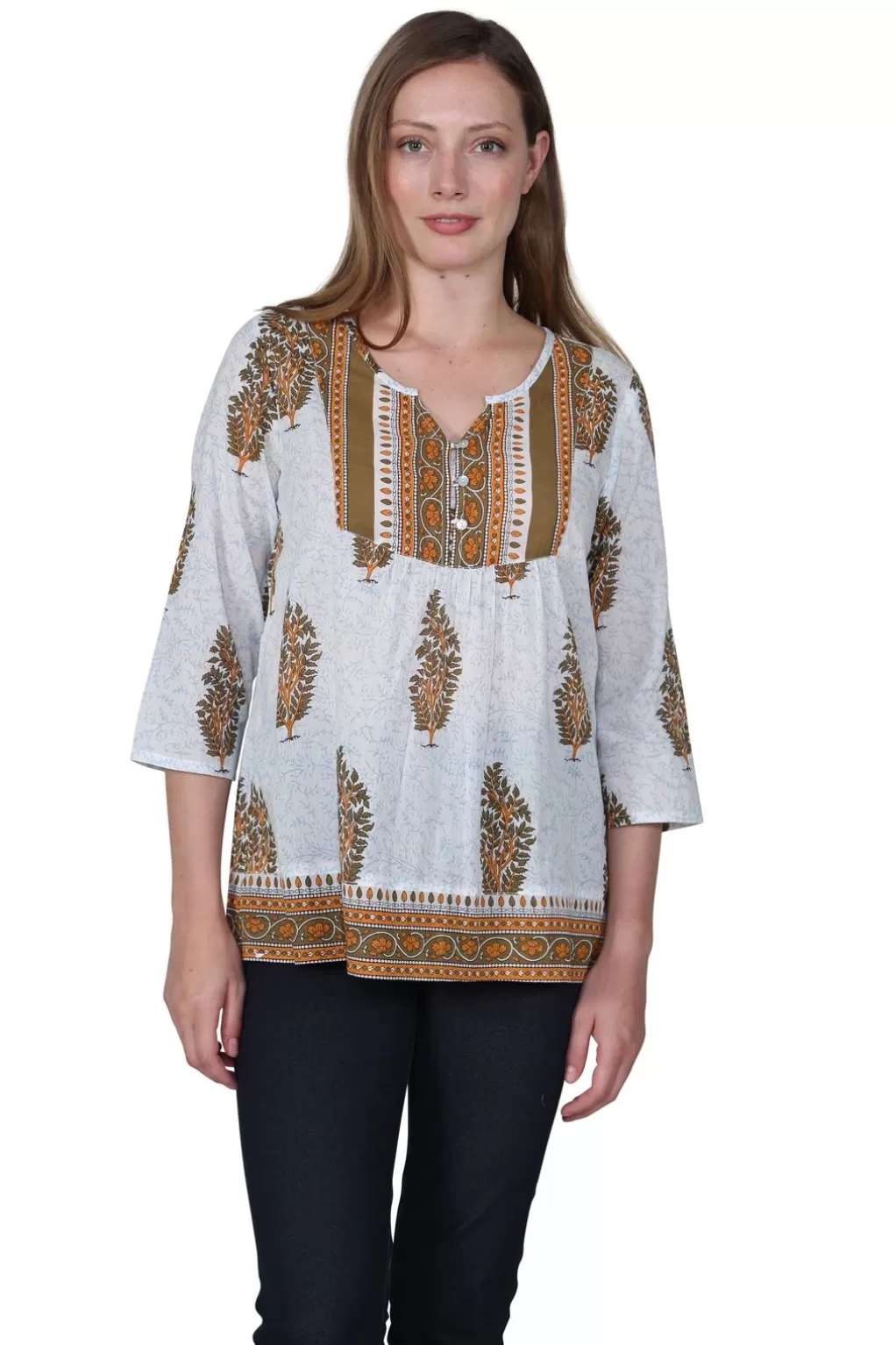 La Cera™ Block Print Cotton Tunic Top