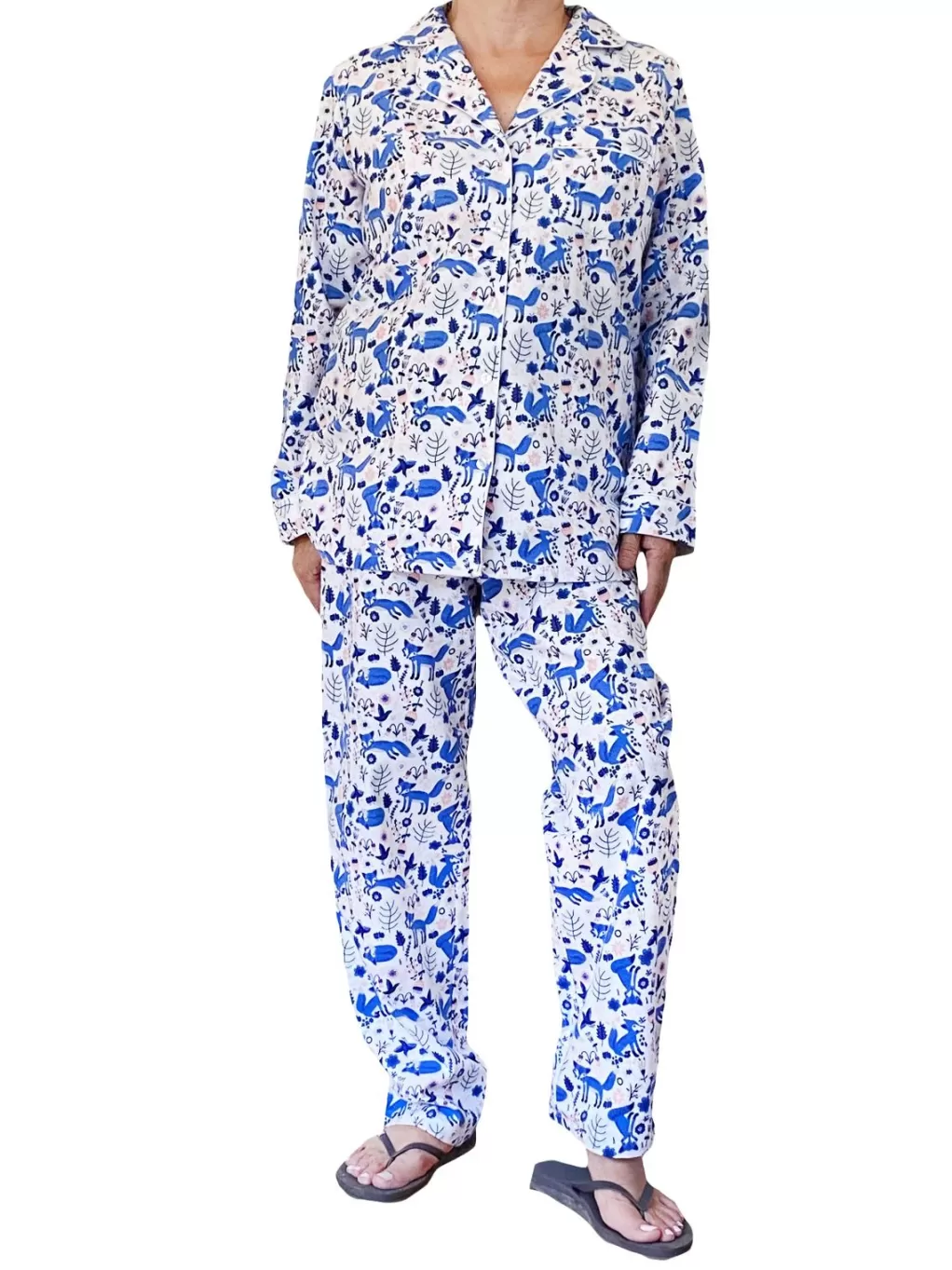 La Cera™ Blue Fox Flannel Pajama Set