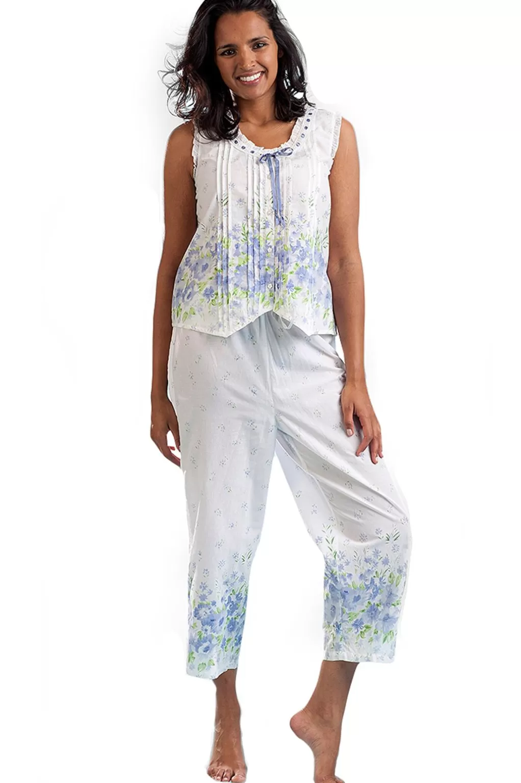 La Cera™ Border Print Sleeveless 100% Cotton Floral Pjs