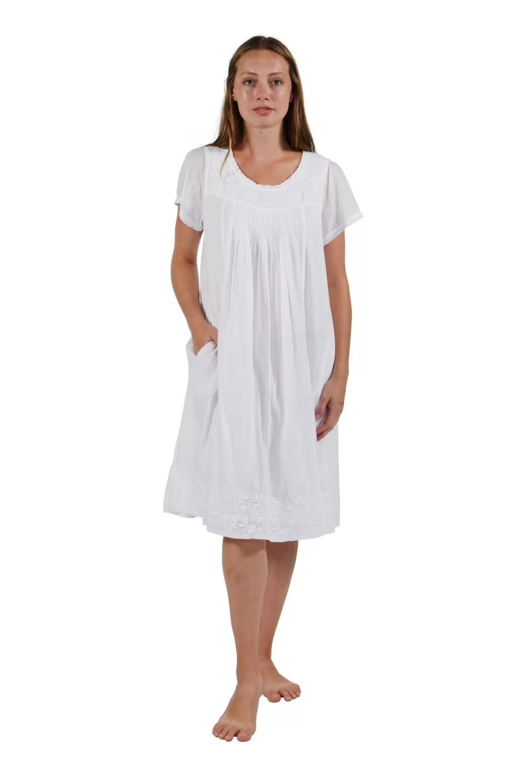 La Cera™ Cap Sleeve 100% Cotton White Embroidered Chemise