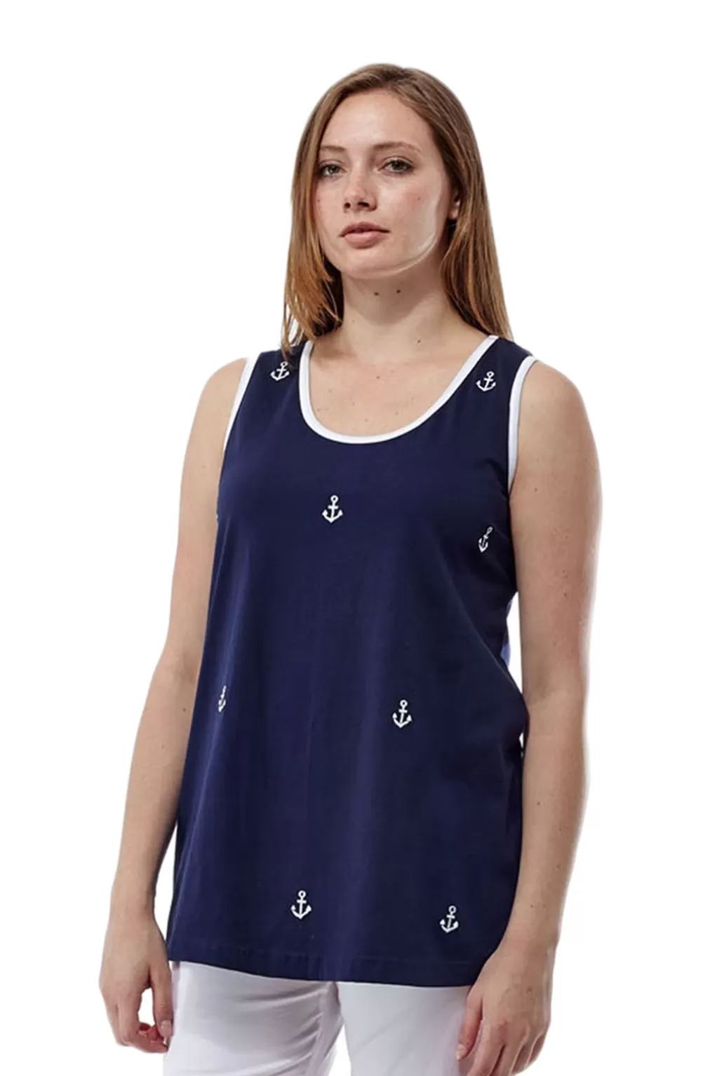 La Cera™ Cotton Knit Tank With Anchor Embroidery