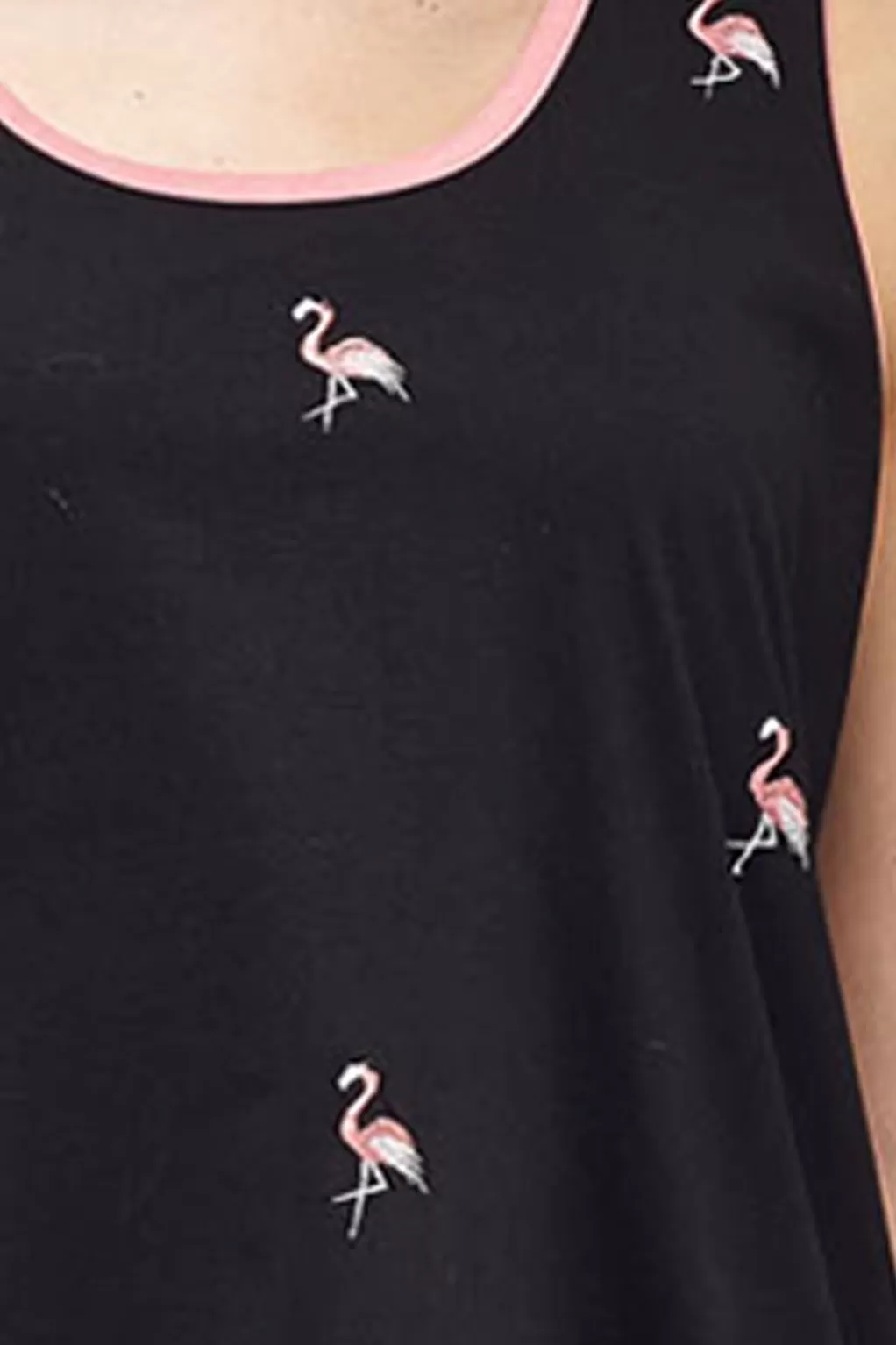 La Cera™ Cotton Knit Tank With Flamingo Embroidery
