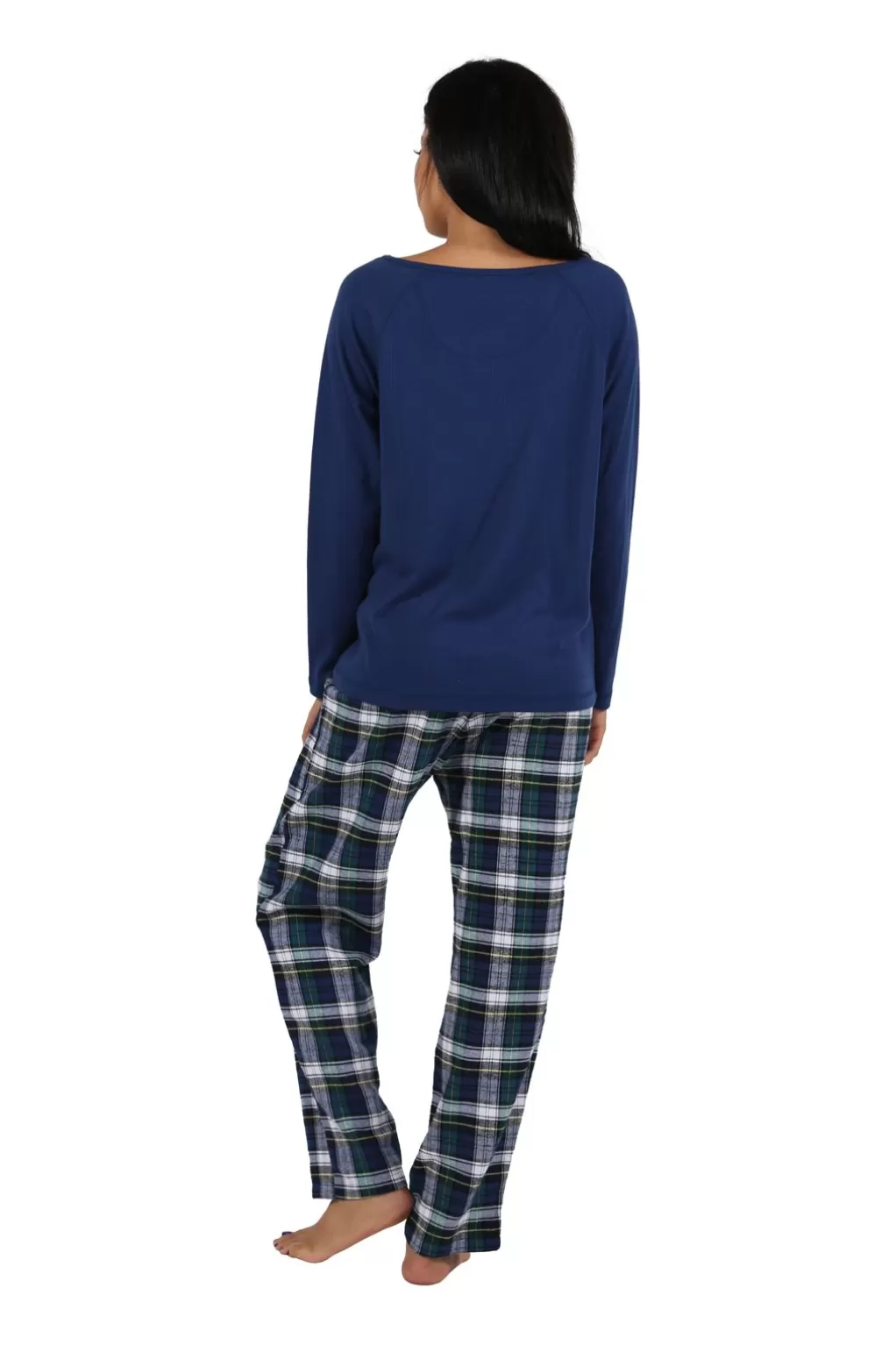 La Cera™ Cotton Knit Top With Flannel Pajama Set