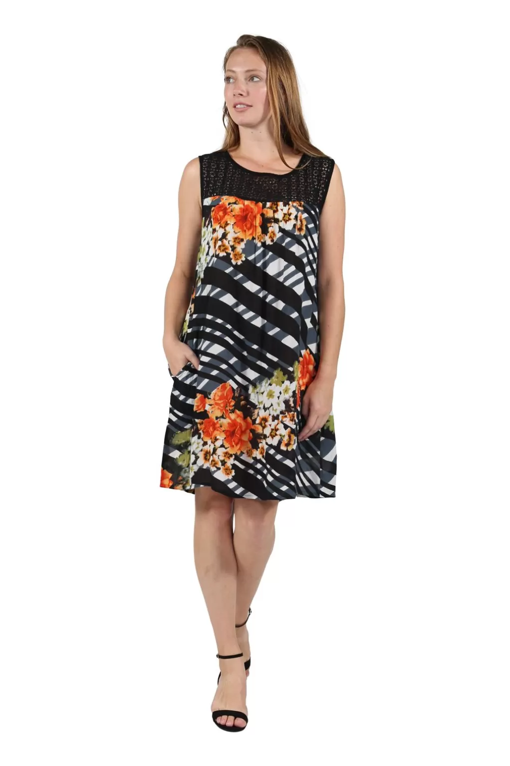 La Cera™ Crochet Yoke Geometrical Print Dress