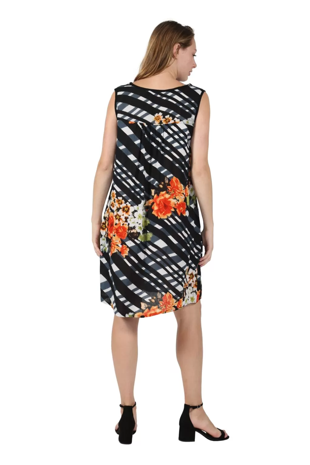 La Cera™ Crochet Yoke Geometrical Print Dress