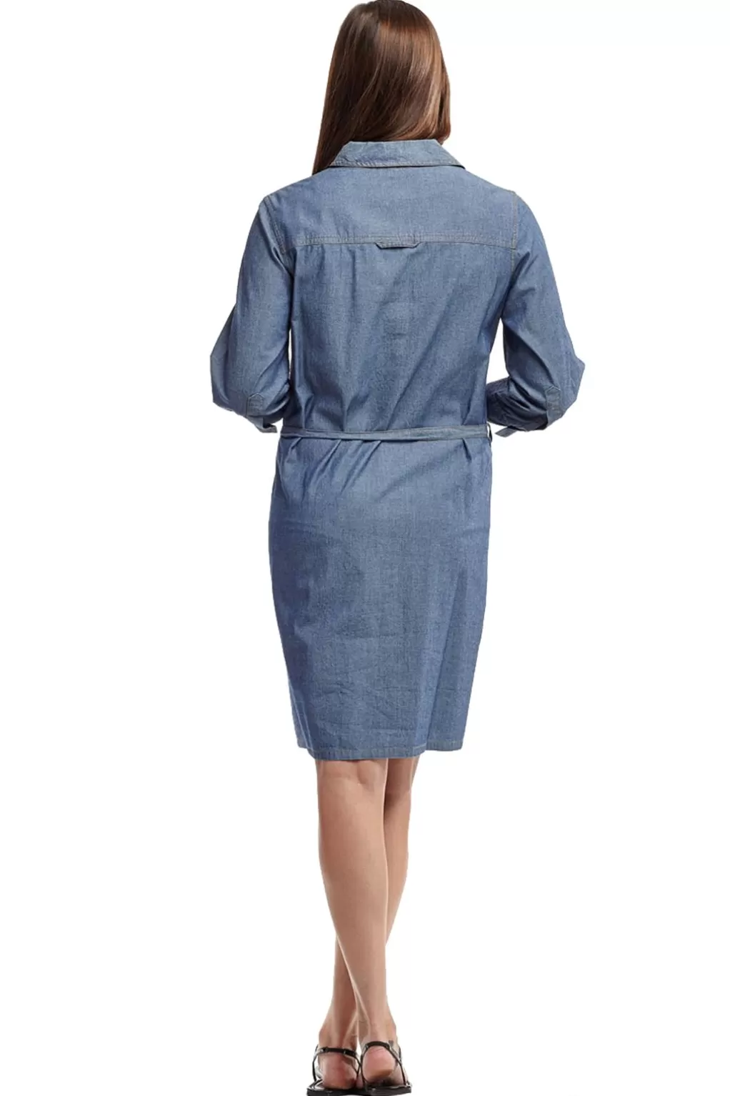 La Cera™ Denim Belted Shirt Dress