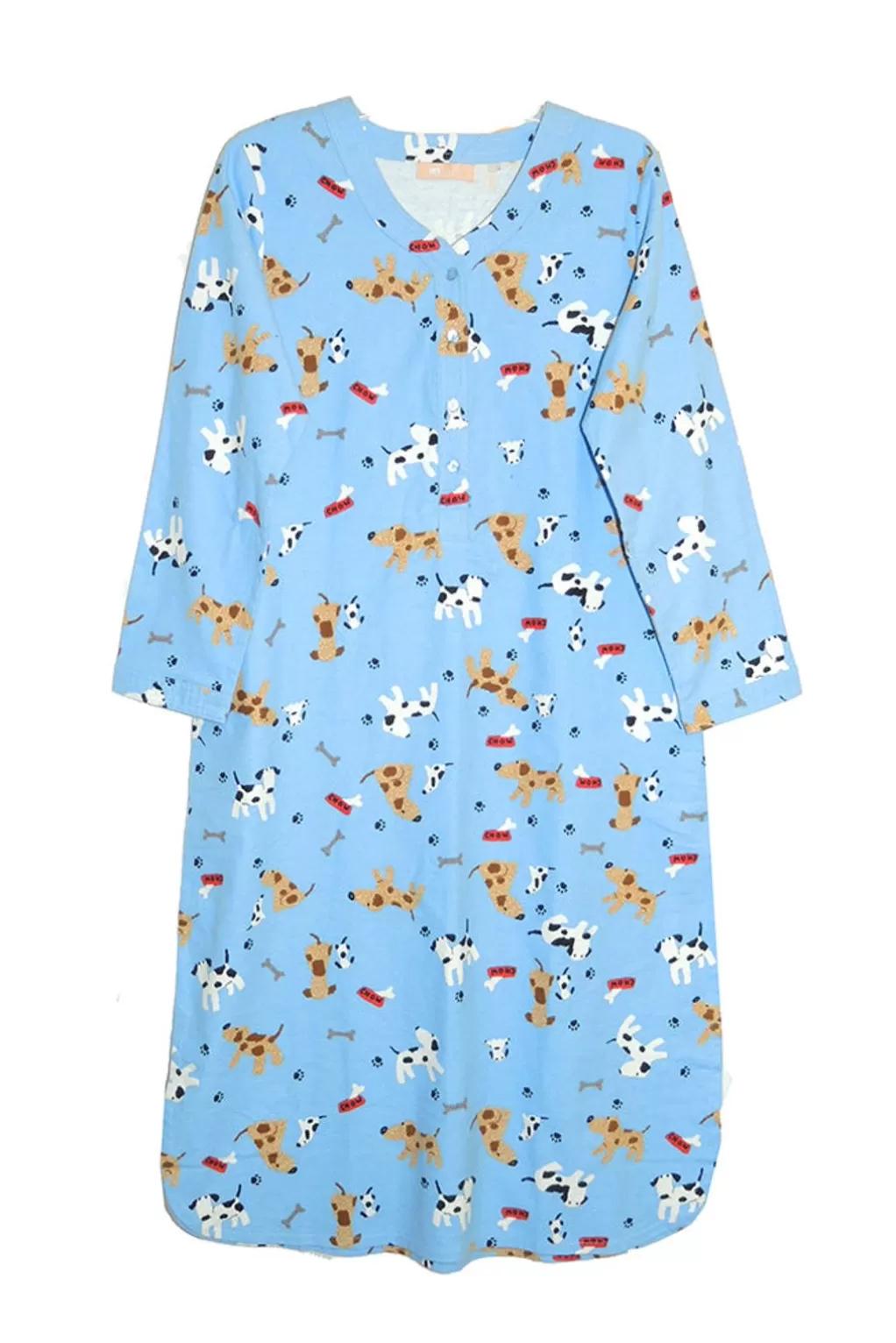 La Cera™ Dog Print Flannel Plus Size Nightshirt