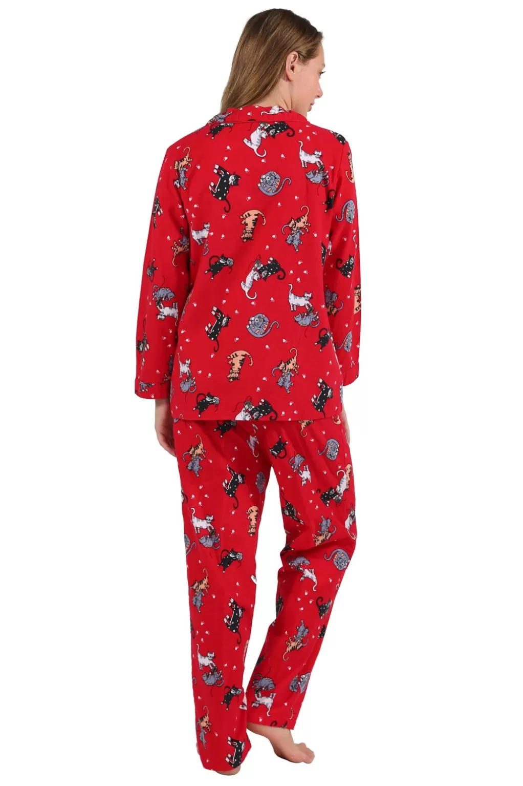 La Cera™ Flannel Cat Print Pajama Set