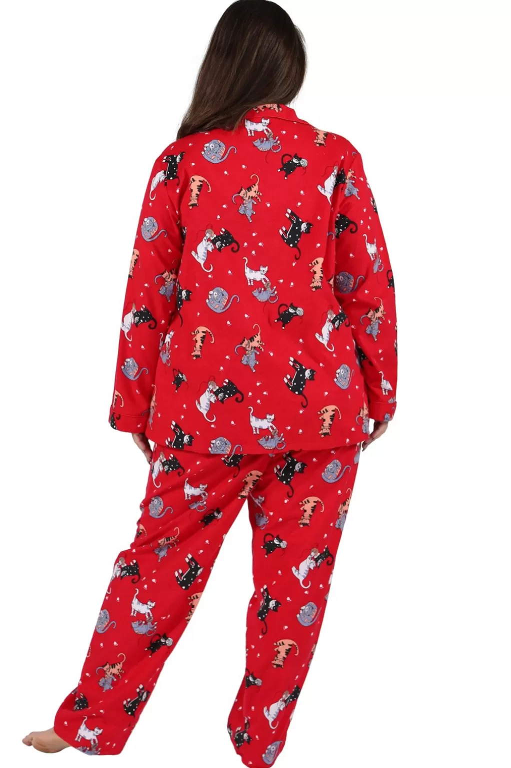 La Cera™ Flannel Cat Print Plus Size Pajama Set