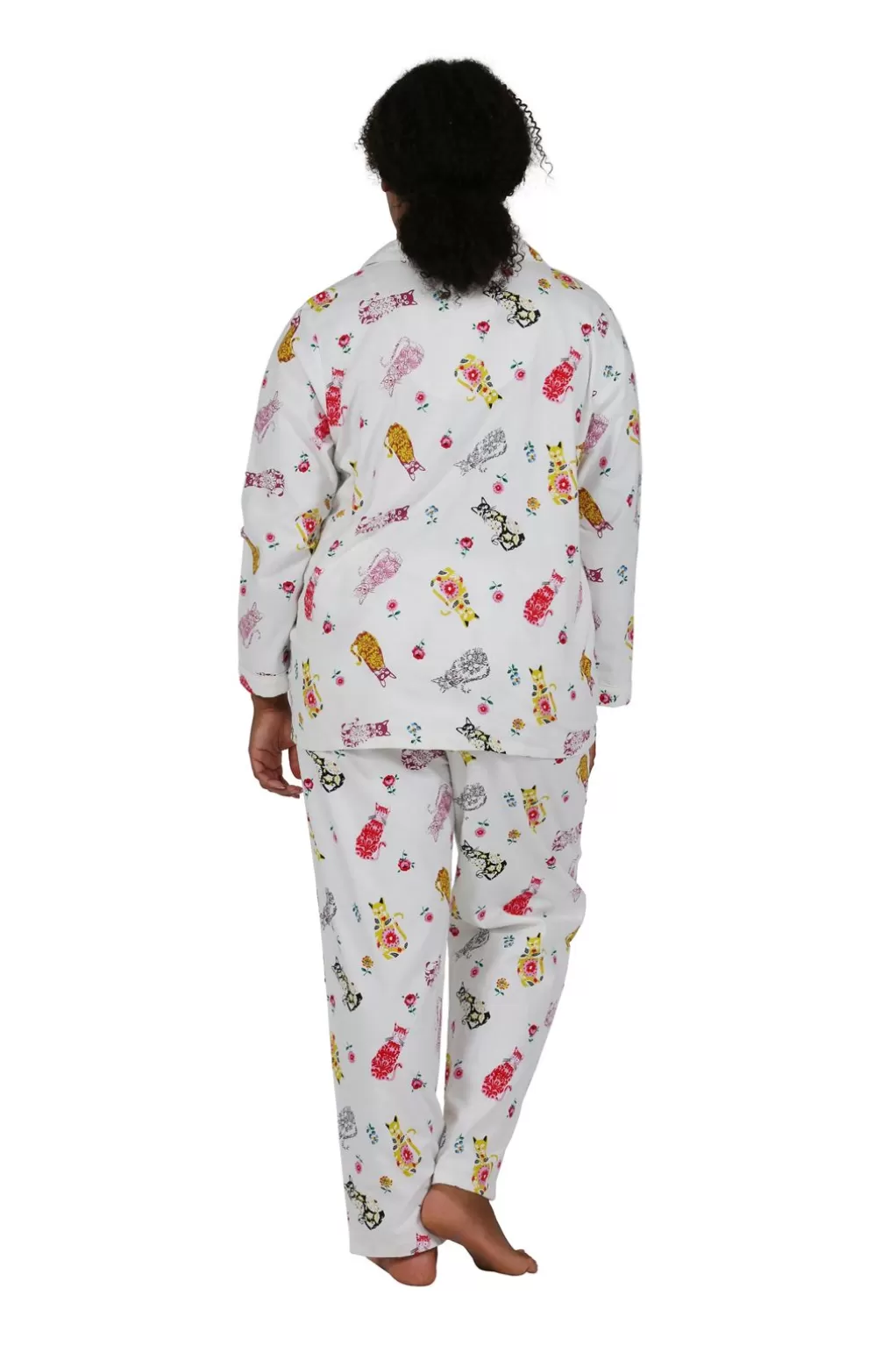 La Cera™ Flannel Cat Print Plus Size Pajama Set