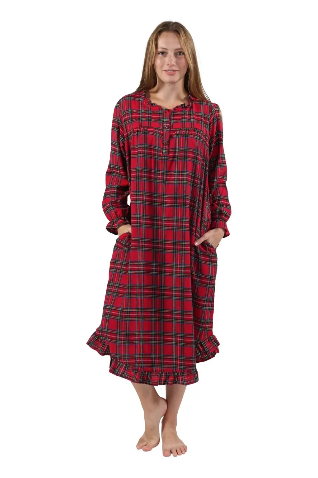 La Cera™ Flannel Plaid Night Gown