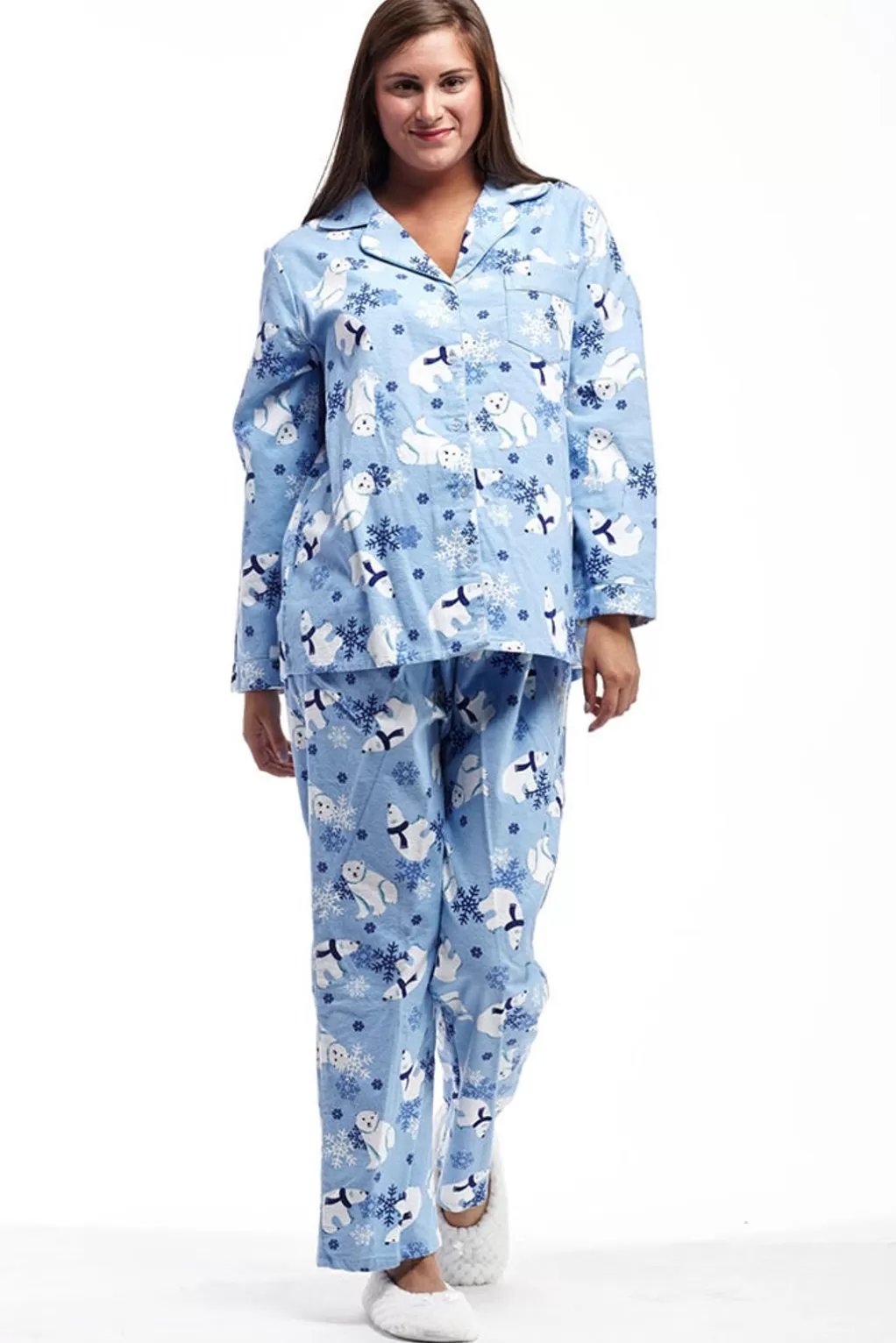 La Cera™ Flannel Polar Bear Plus Size Pajama Set