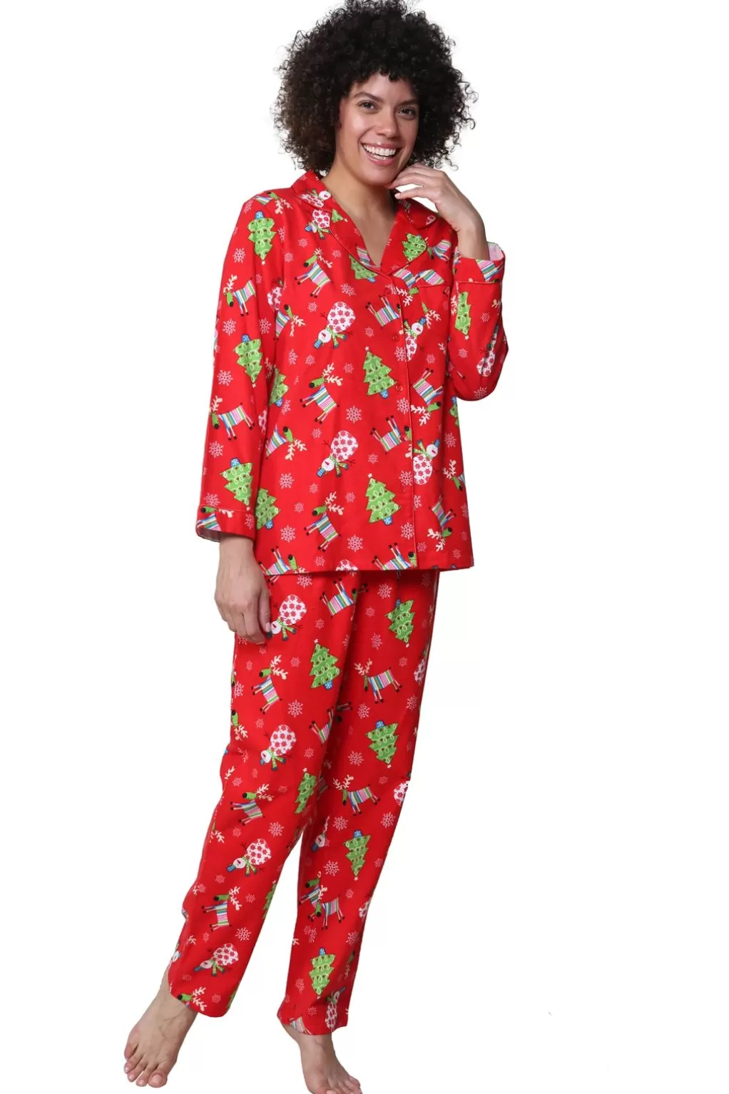 La Cera™ Flannel Reindeer Print Pajama Set