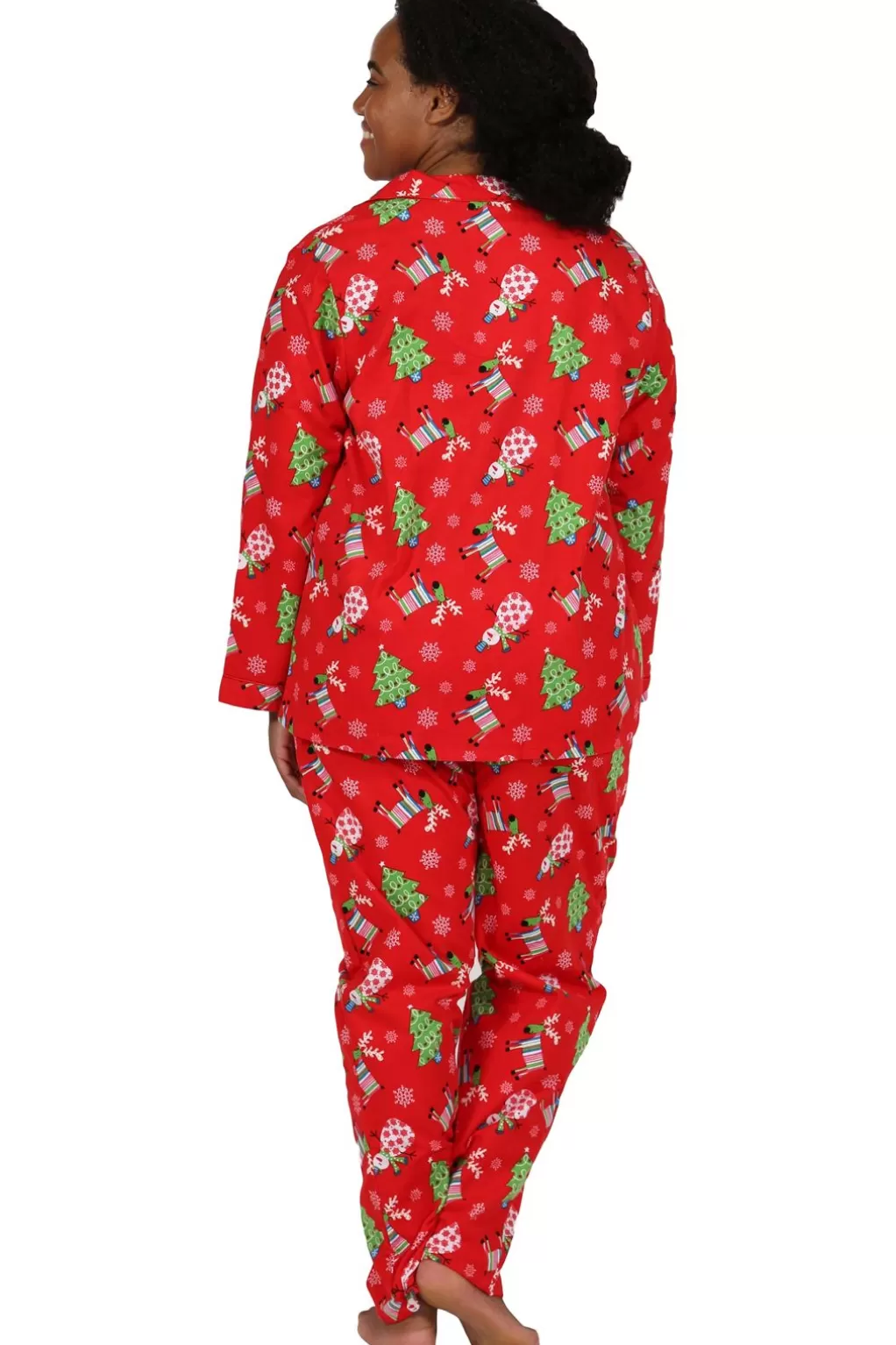 La Cera™ Flannel Reindeer Print Plus Size Pajama Set