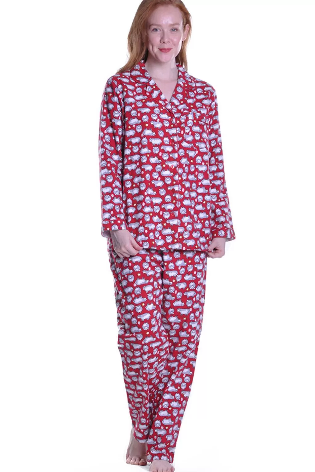 La Cera™ Flannel Sheep Print Plus Size Pajama Set