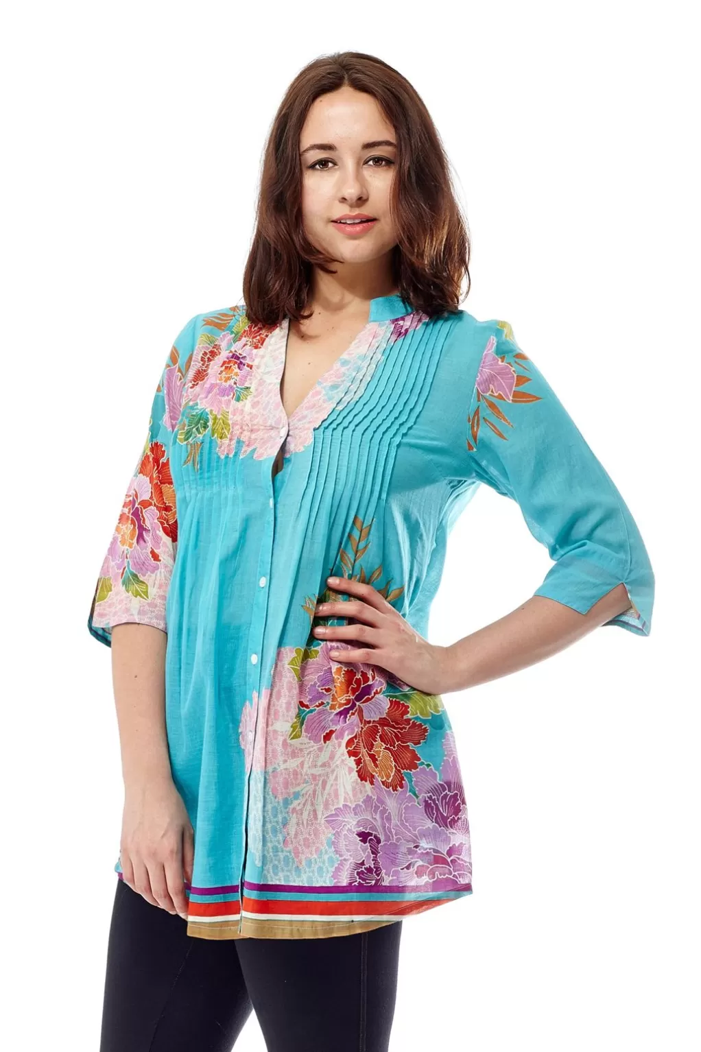La Cera™ Floral Border Print Tunic With Release Pleats