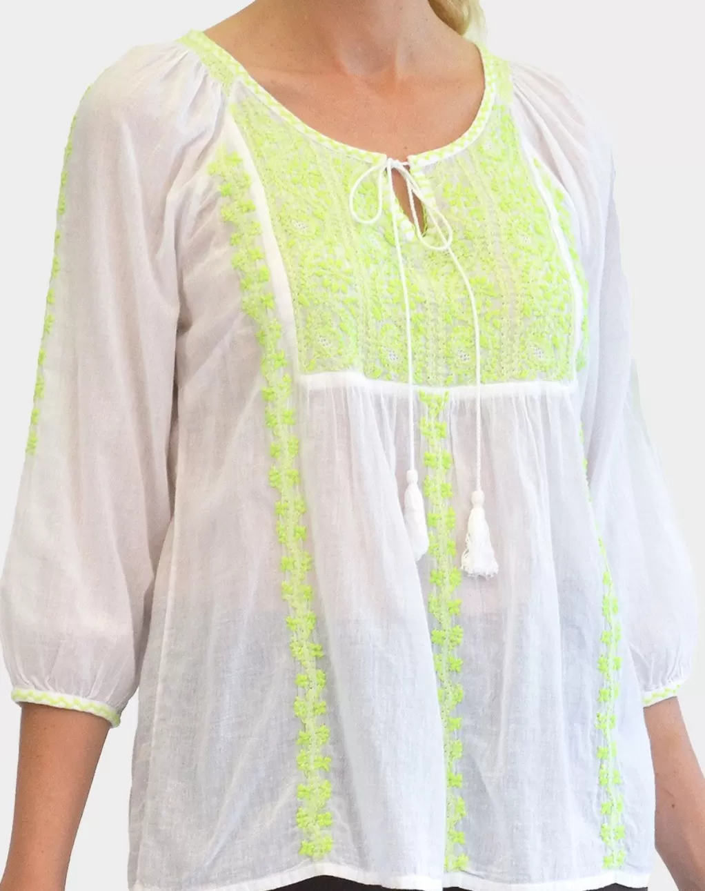 La Cera™ Floral Embroidered Peasant Top