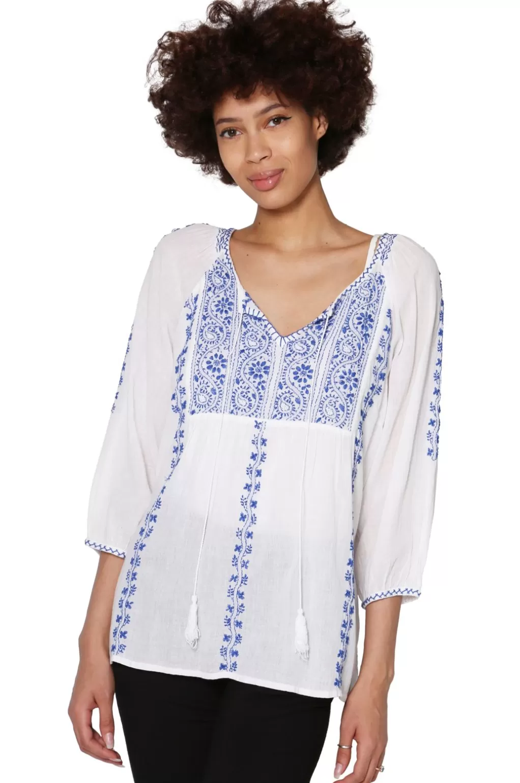La Cera™ Floral Embroidered Peasant Top