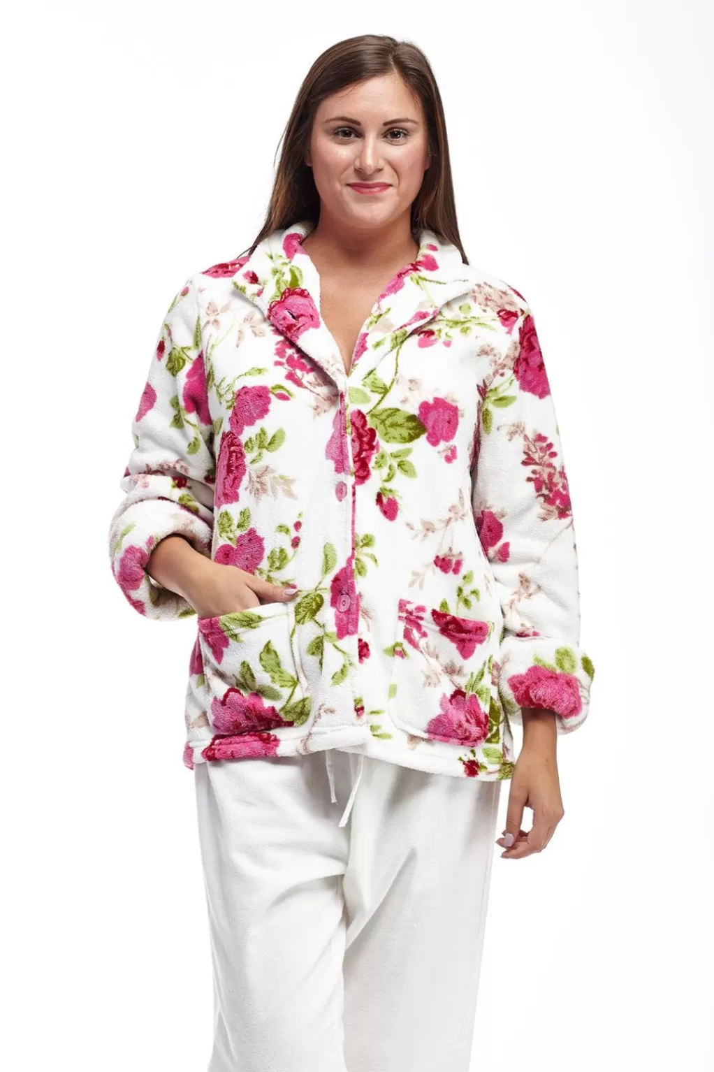 La Cera™ Floral Fleece Plus Size Bed Jacket