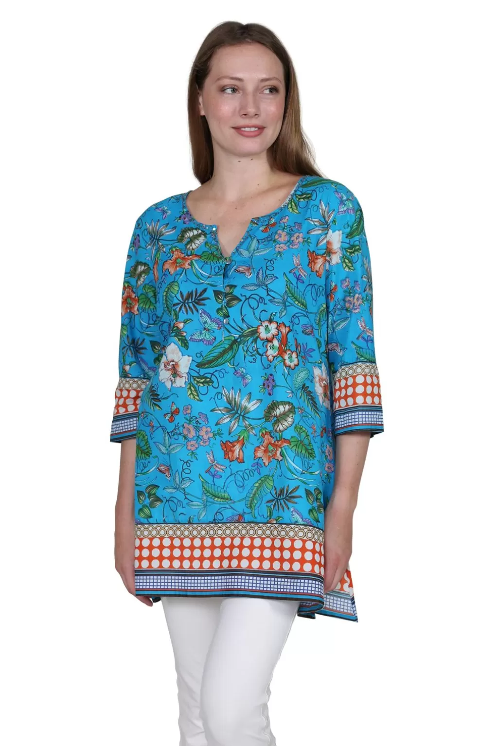 La Cera™ Floral Mixed Media Tunic