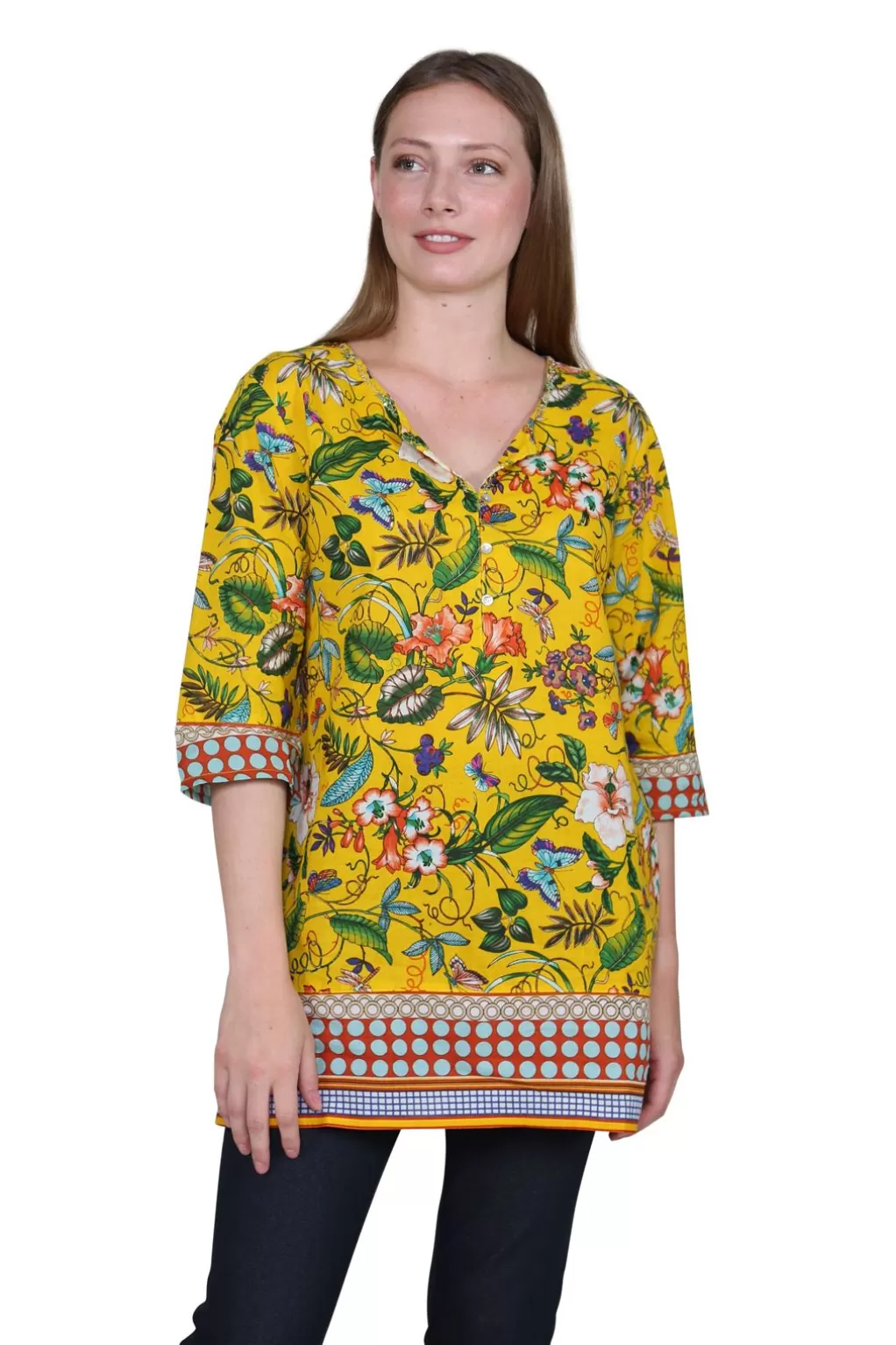 La Cera™ Floral Mixed Media Tunic