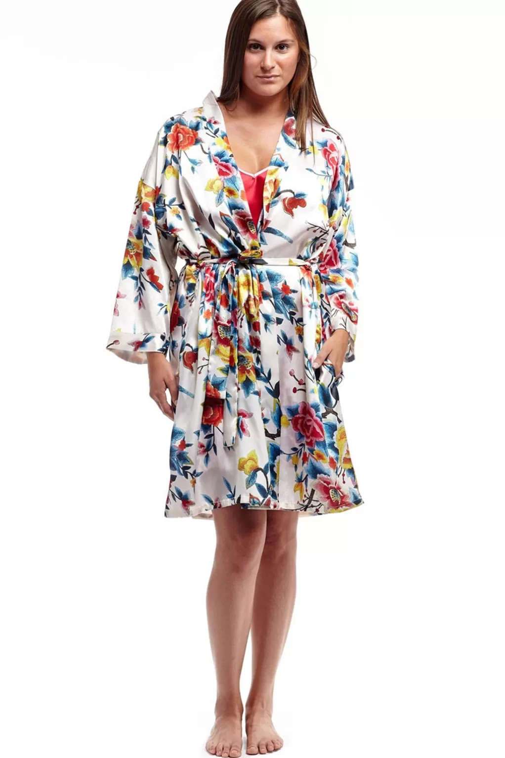 La Cera™ Floral Multi Colo Satin Robe