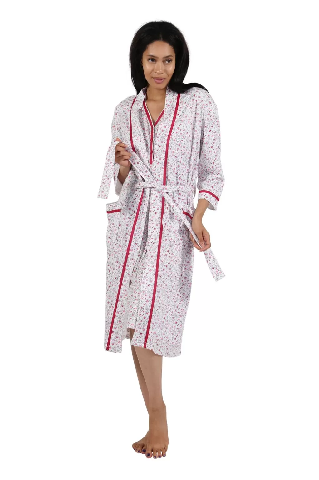La Cera™ Floral Print Knit Robe