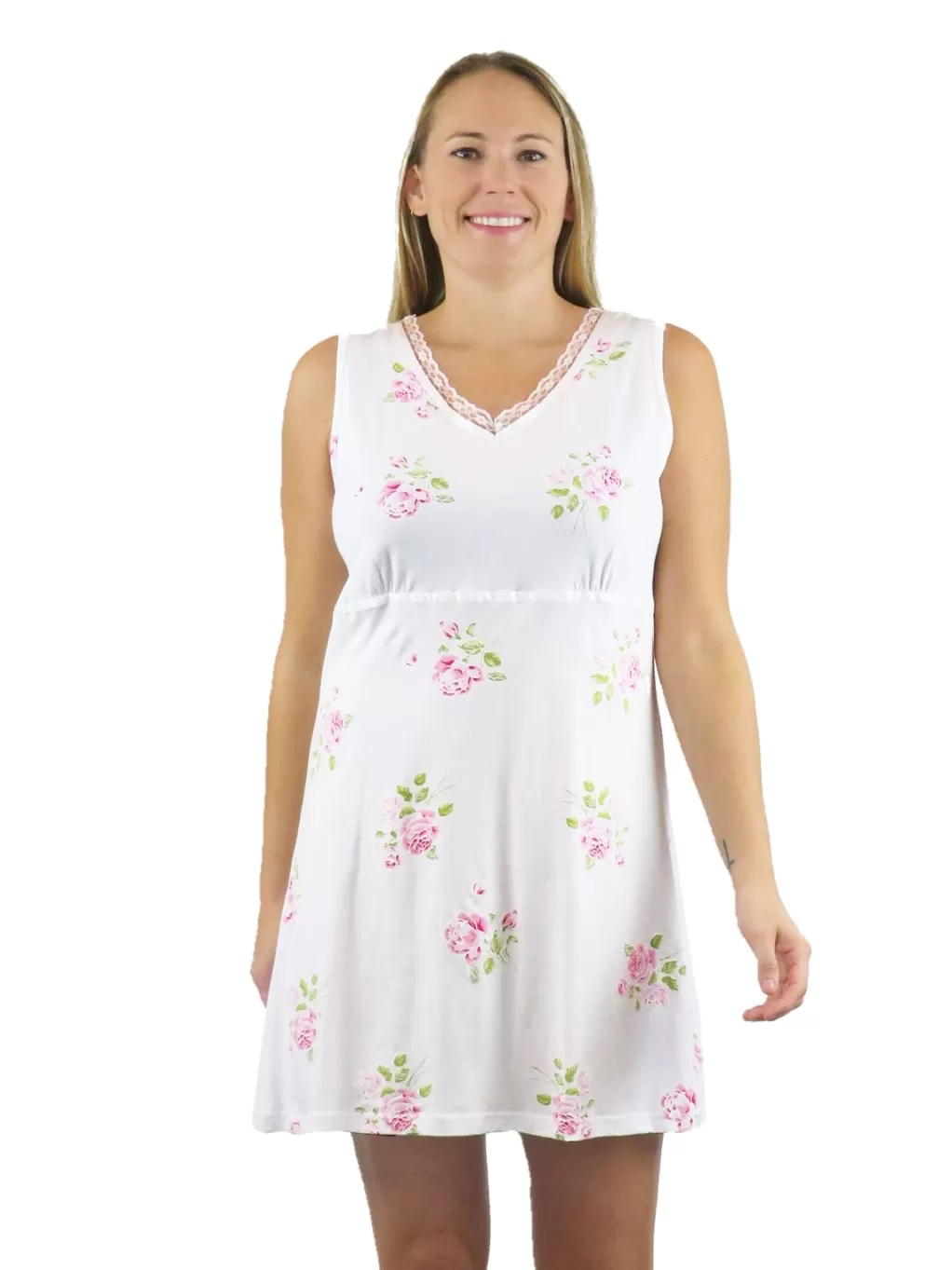 La Cera™ Floral Printed Cotton Knit Chemise